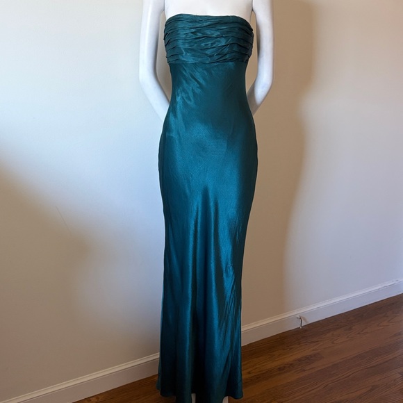 Hello Molly Seraphina Strapless Satin Maxi Dress Teal Size S New With Tag - Picture 6 of 15